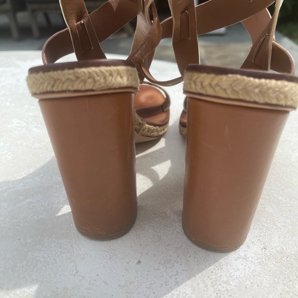 Tory Burch Marbella Brown/Ivory Leather Ankle Strap Espadrille Sandal - Picture 11 of 12